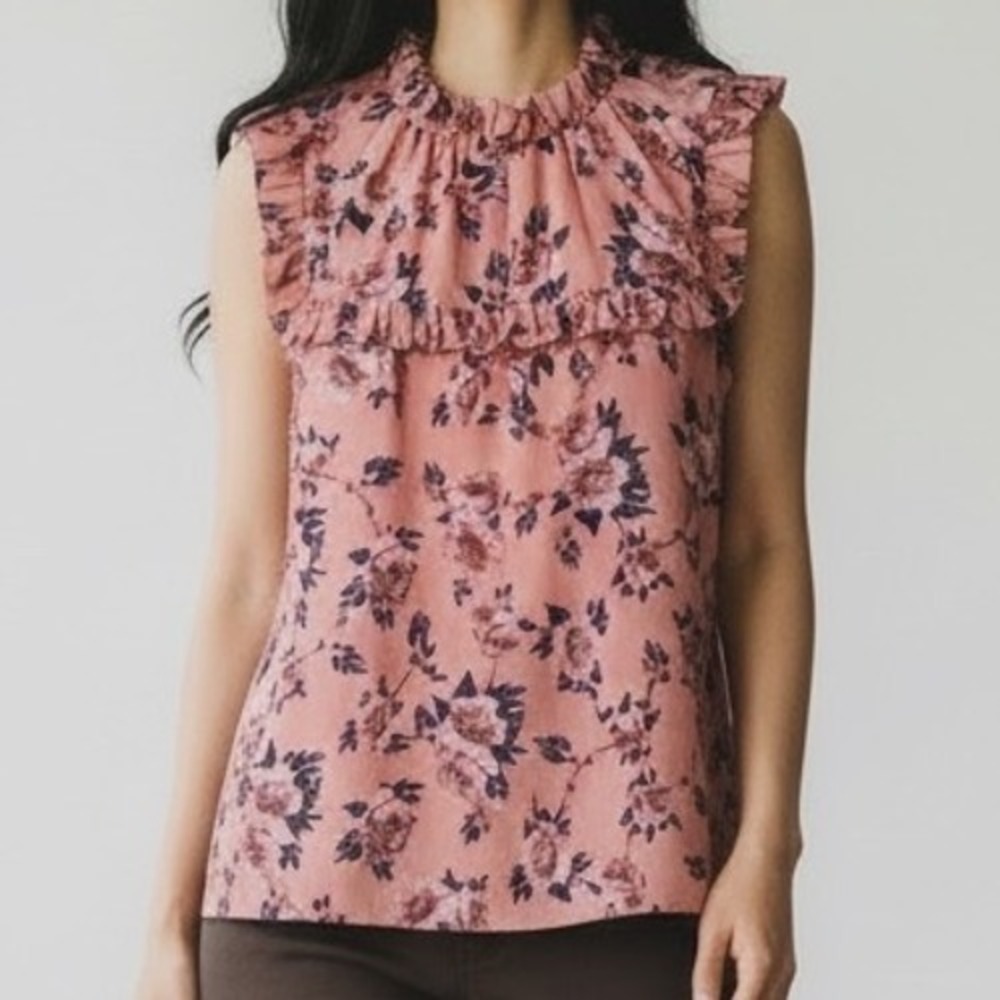Kate Spade Out West Prairie Rose Ruffle Yoke Top Blouse Pink Size Large